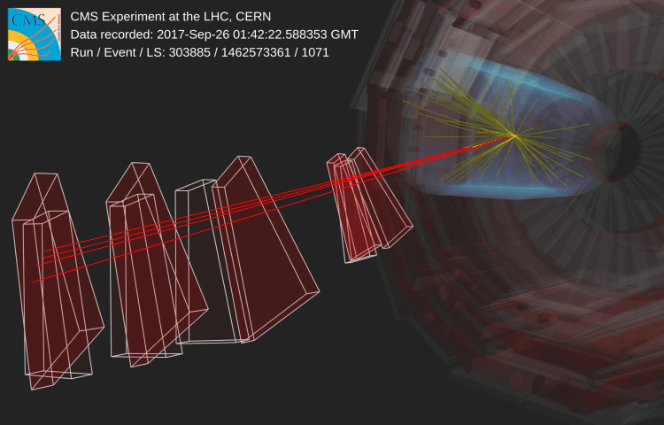 Event visualization of candidate eta to 4-muon decay