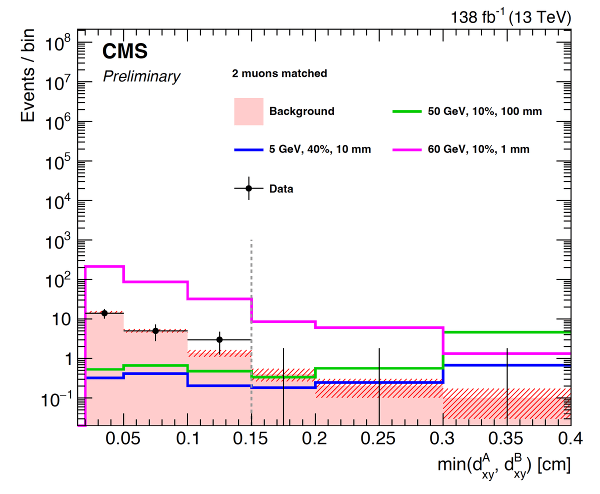 Measured muon displacement distribution